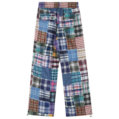 Retro Color Block Checkered Wide - leg Pants - Thrashink