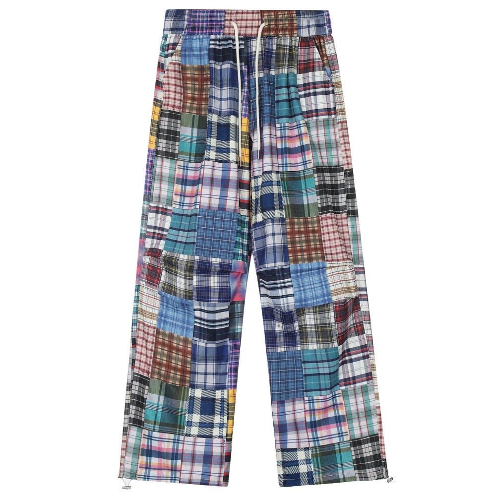 Retro Color Block Checkered Wide - leg Pants - Thrashink