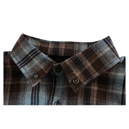 Retro Colorblock Plaid Long - sleeved Shirt - Thrashink