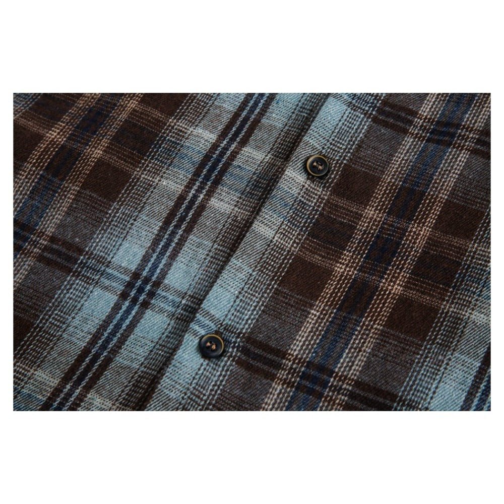 Retro Colorblock Plaid Long - sleeved Shirt - Thrashink