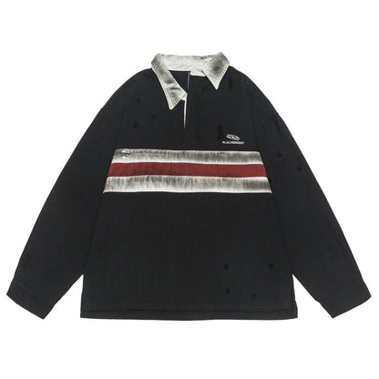 Retro Contrast Striped Distressed Sweatshirt - Thrashink