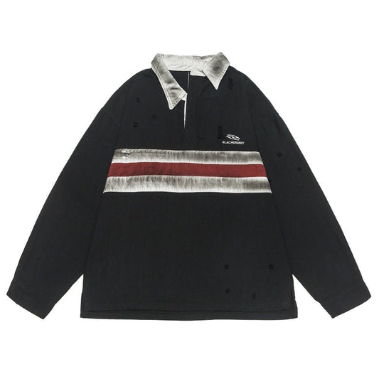 Retro Contrast Striped Distressed Sweatshirt - Thrashink