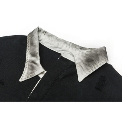 Retro Contrast Striped Distressed Sweatshirt - Thrashink