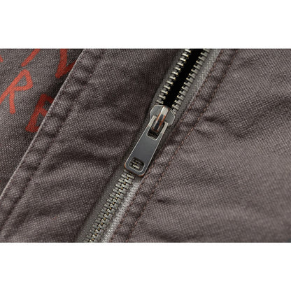 Retro Distressed Graffiti High - neck Cotton Jacket - Thrashink