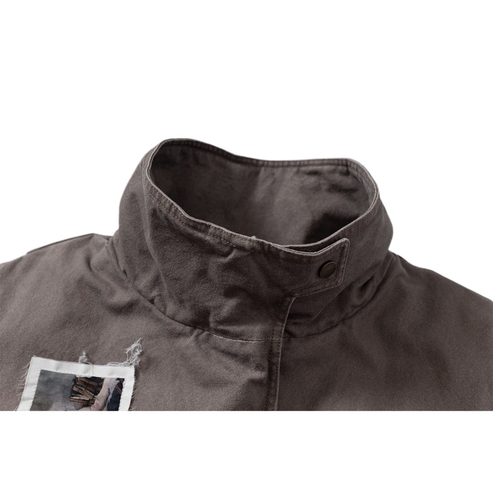 Retro Distressed Graffiti High - neck Cotton Jacket - Thrashink