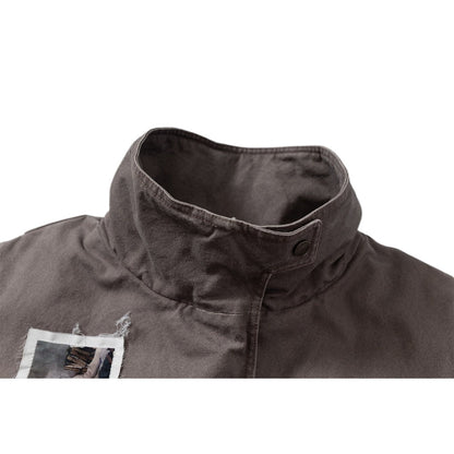 Retro Distressed Graffiti High - neck Cotton Jacket - Thrashink