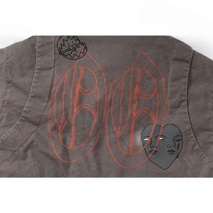 Retro Distressed Graffiti High - neck Cotton Jacket - Thrashink