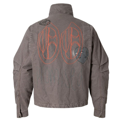 Retro Distressed Graffiti High - neck Cotton Jacket - Thrashink