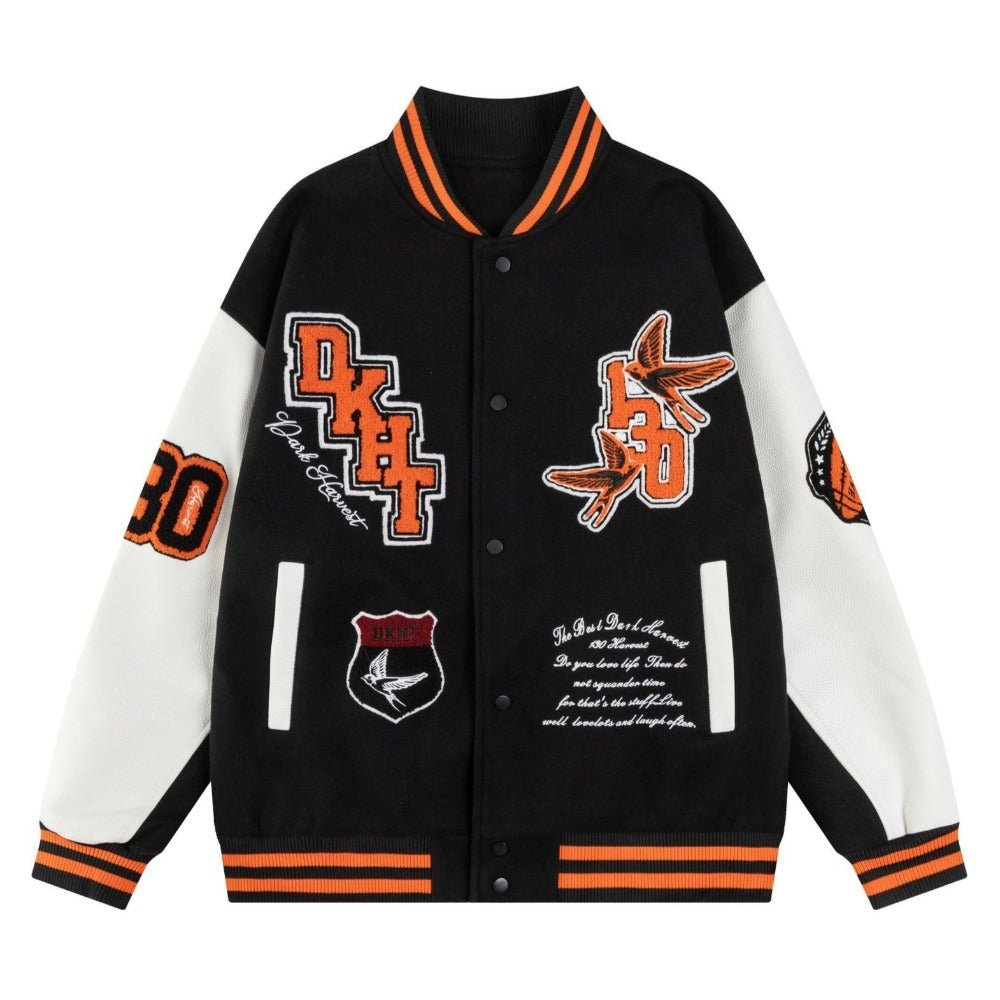 Retro Embroidered Varsity Jacket - Thrashink