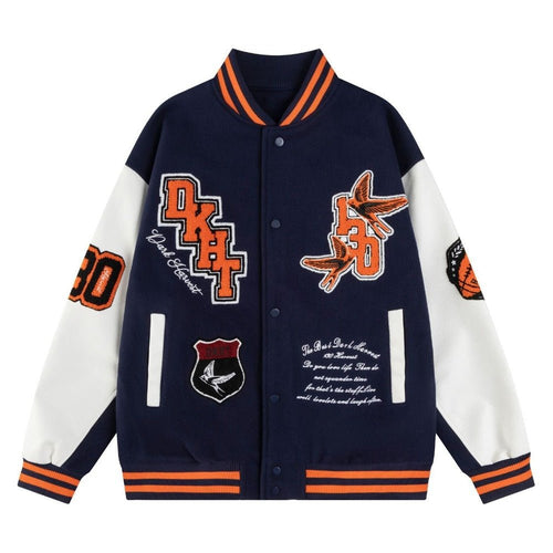 Retro Embroidered Varsity Jacket - Thrashink