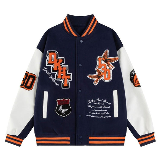 Retro Embroidered Varsity Jacket - Thrashink