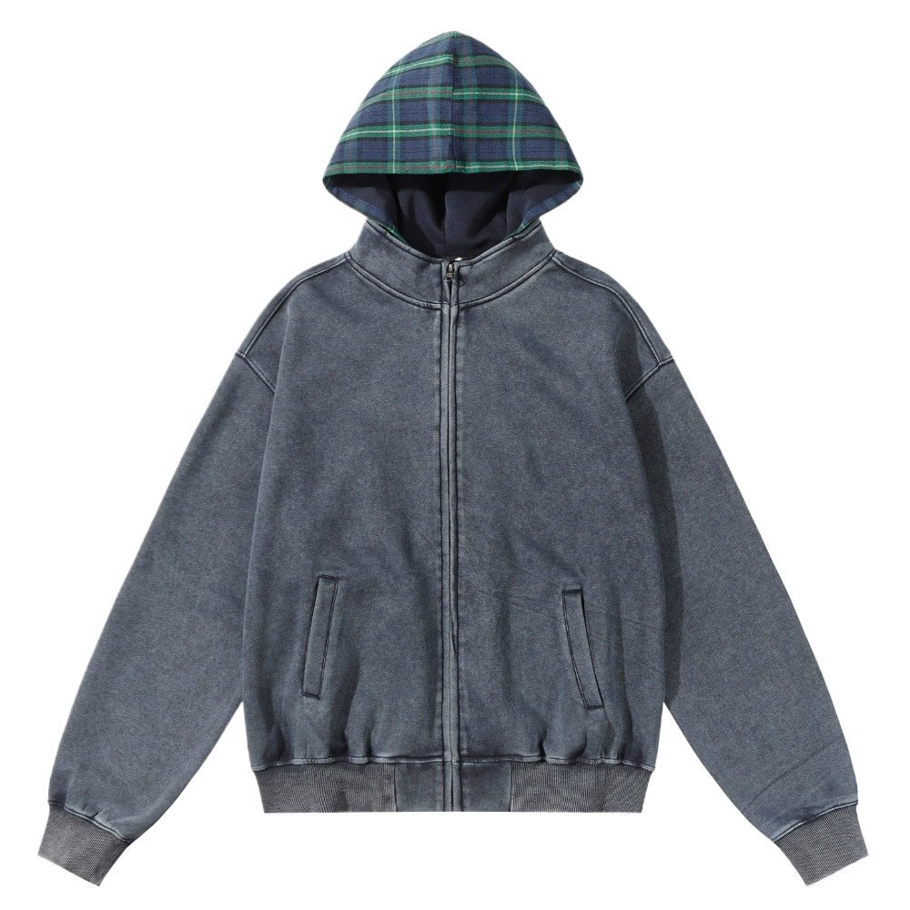 Retro Fake Two Pieces Plaid Patchwork Hoodie - Thrashink