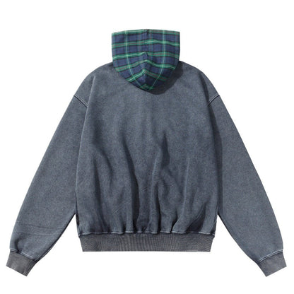 Retro Fake Two Pieces Plaid Patchwork Hoodie - Thrashink