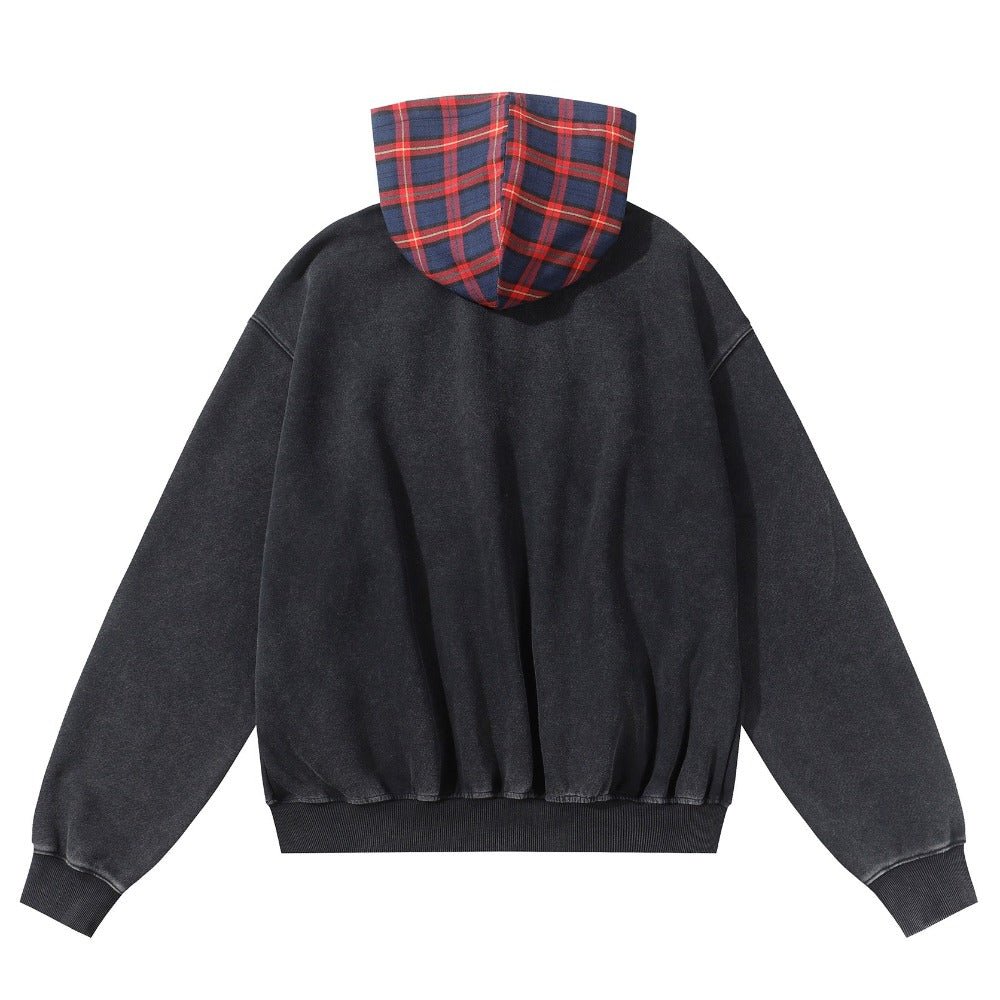 Retro Fake Two Pieces Plaid Patchwork Hoodie - Thrashink