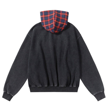 Retro Fake Two Pieces Plaid Patchwork Hoodie - Thrashink