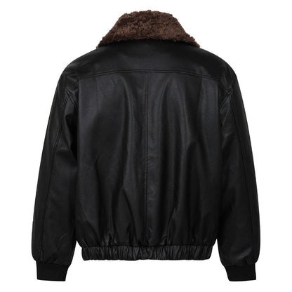 Retro Faux Fur Collar Leather Jacket - Thrashink