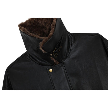 Retro Faux Fur Collar Leather Jacket - Thrashink