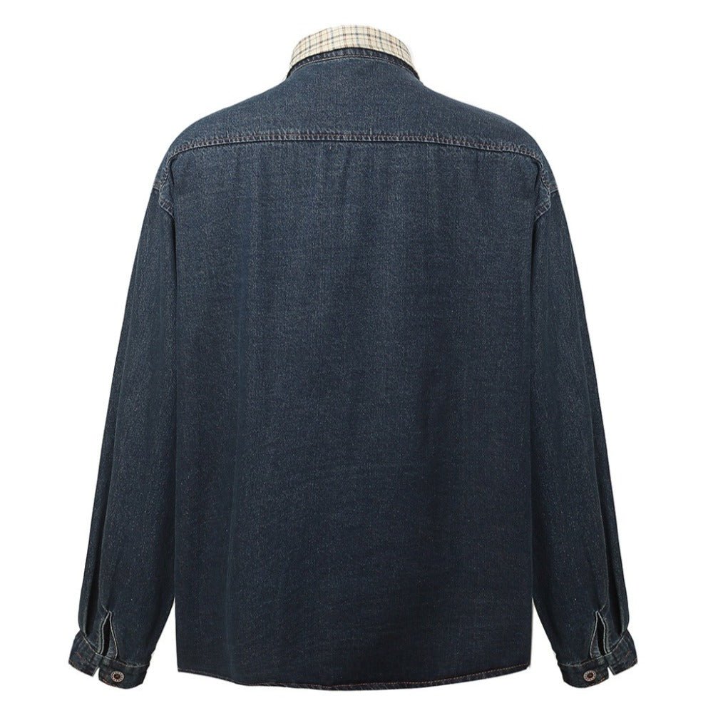 Retro Flocking Letter Embroidery Denim Shirt - Thrashink