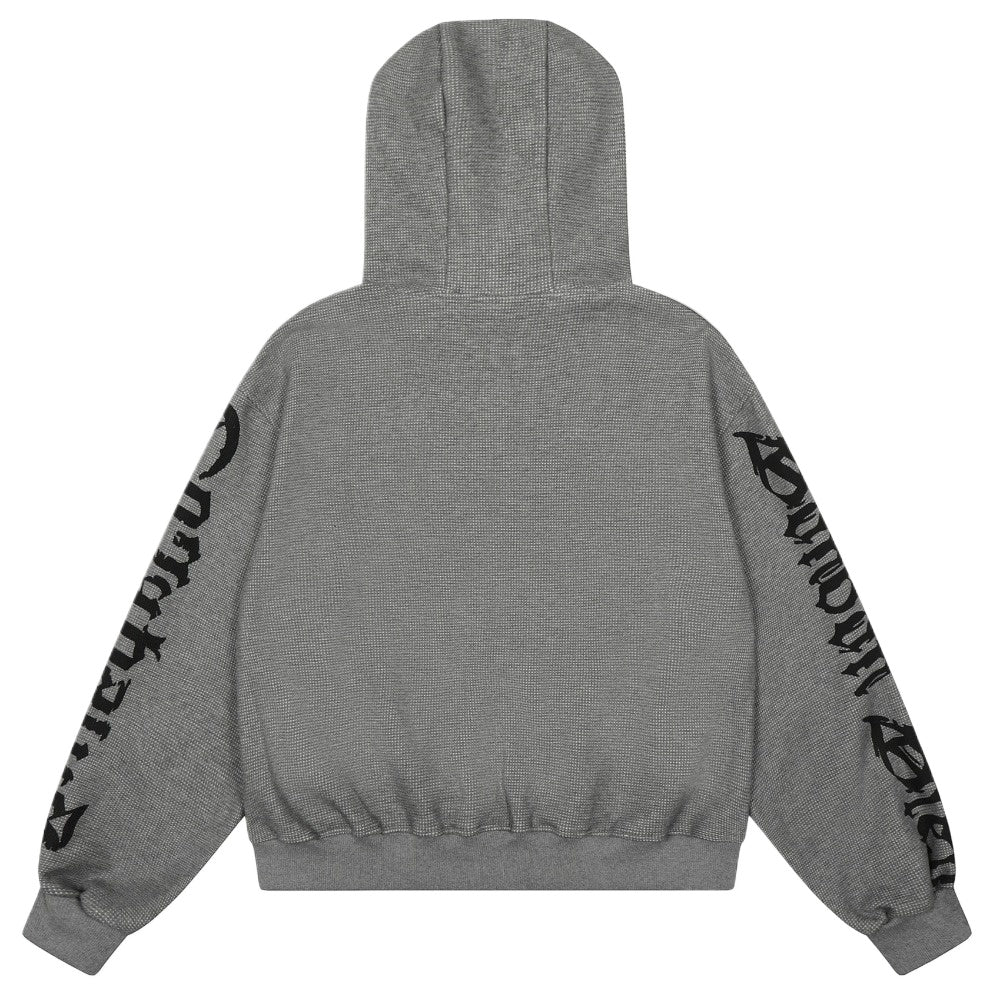 Retro Gothic Print Zip - up Hoodie - Thrashink