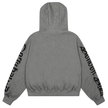 Retro Gothic Print Zip - up Hoodie - Thrashink