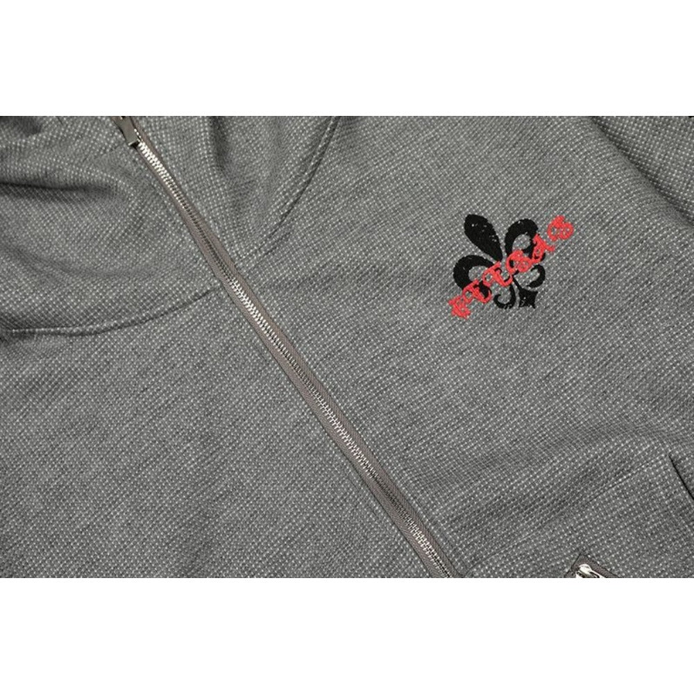 Retro Gothic Print Zip - up Hoodie - Thrashink