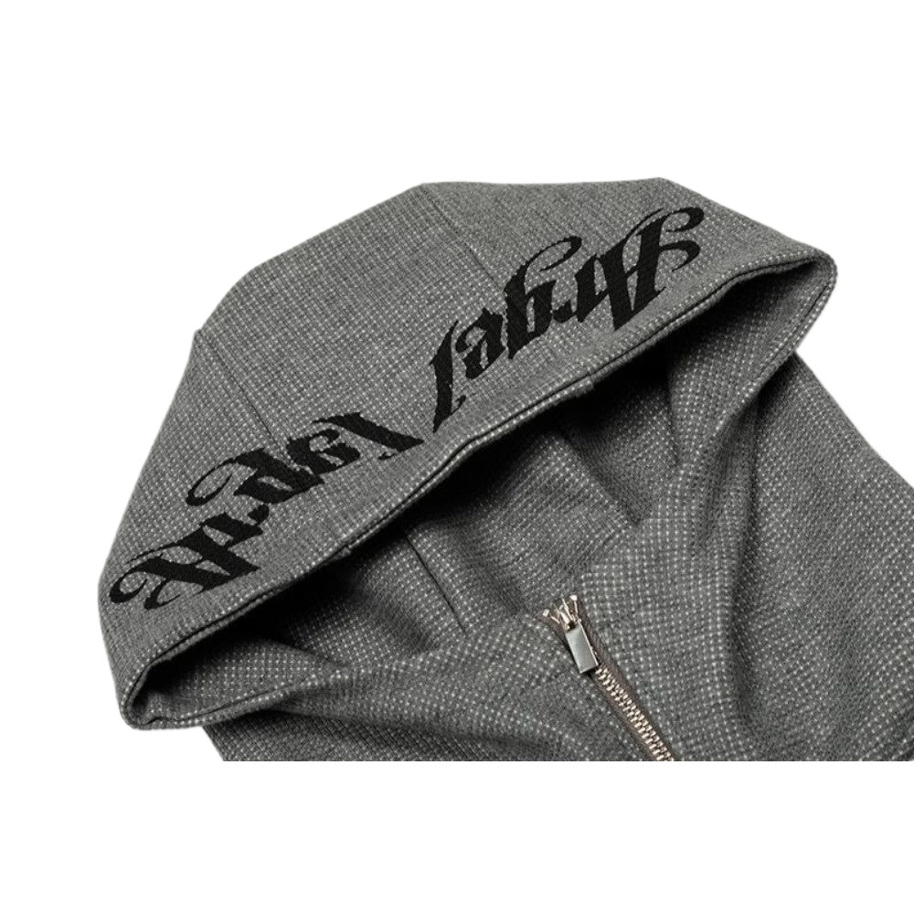 Retro Gothic Print Zip - up Hoodie - Thrashink