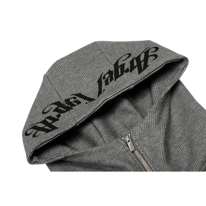 Retro Gothic Print Zip - up Hoodie - Thrashink