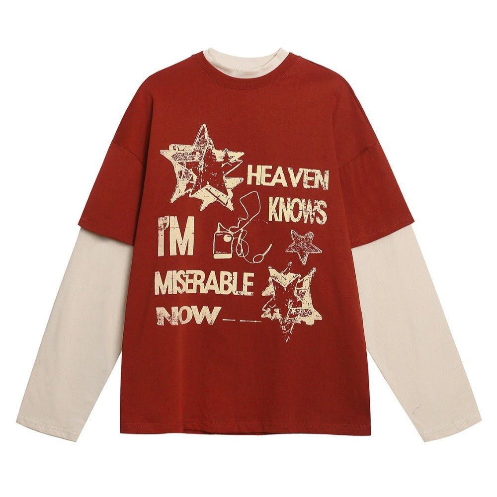 Retro Letter Print Fake Two - piece Shirt - Thrashink