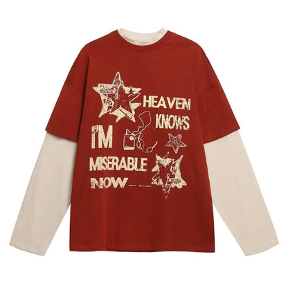 Retro Letter Print Fake Two - piece Shirt - Thrashink