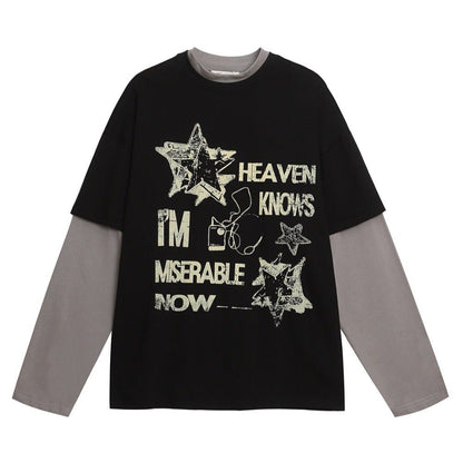 Retro Letter Print Fake Two - piece Shirt - Thrashink