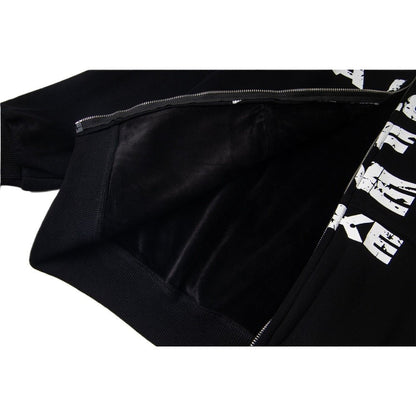 Retro Letter Print Fleece - lined Zip - up Hoodie - Thrashink