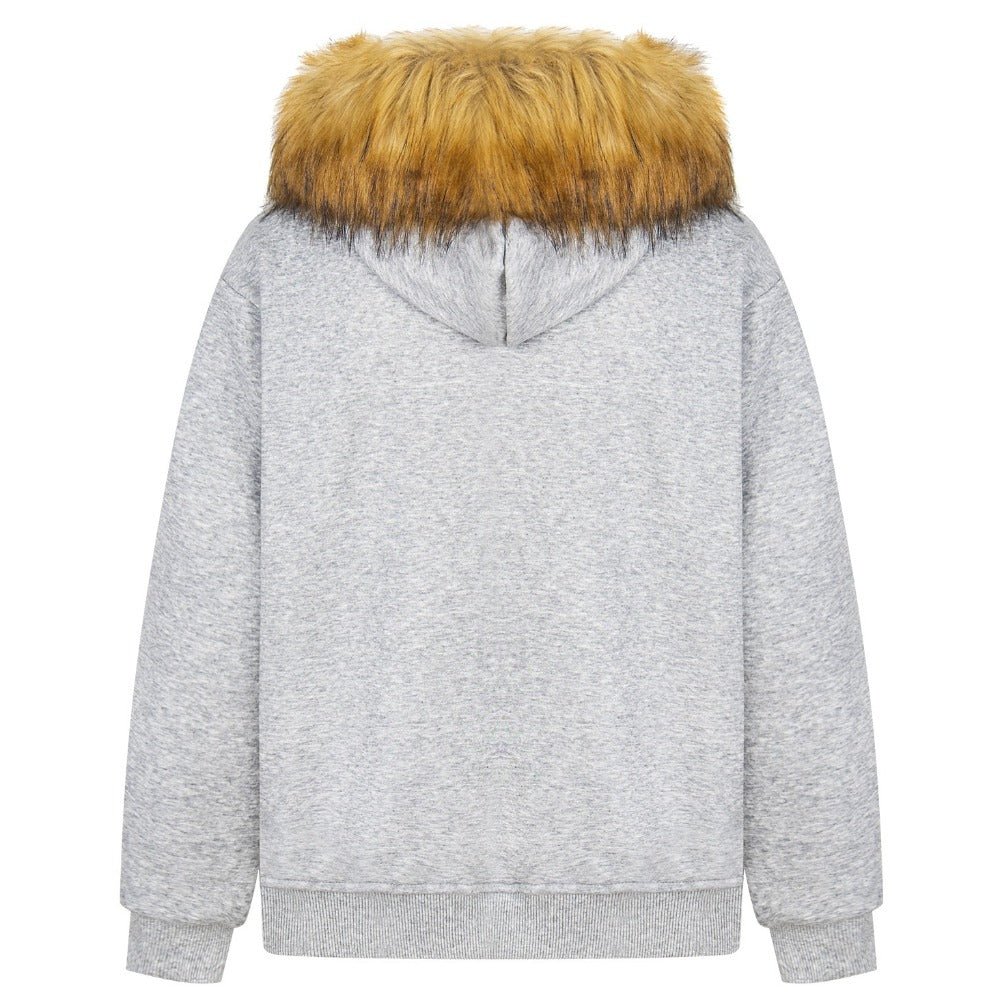 Retro Letter Print Fleece - lined Zip - up Hoodie - Thrashink