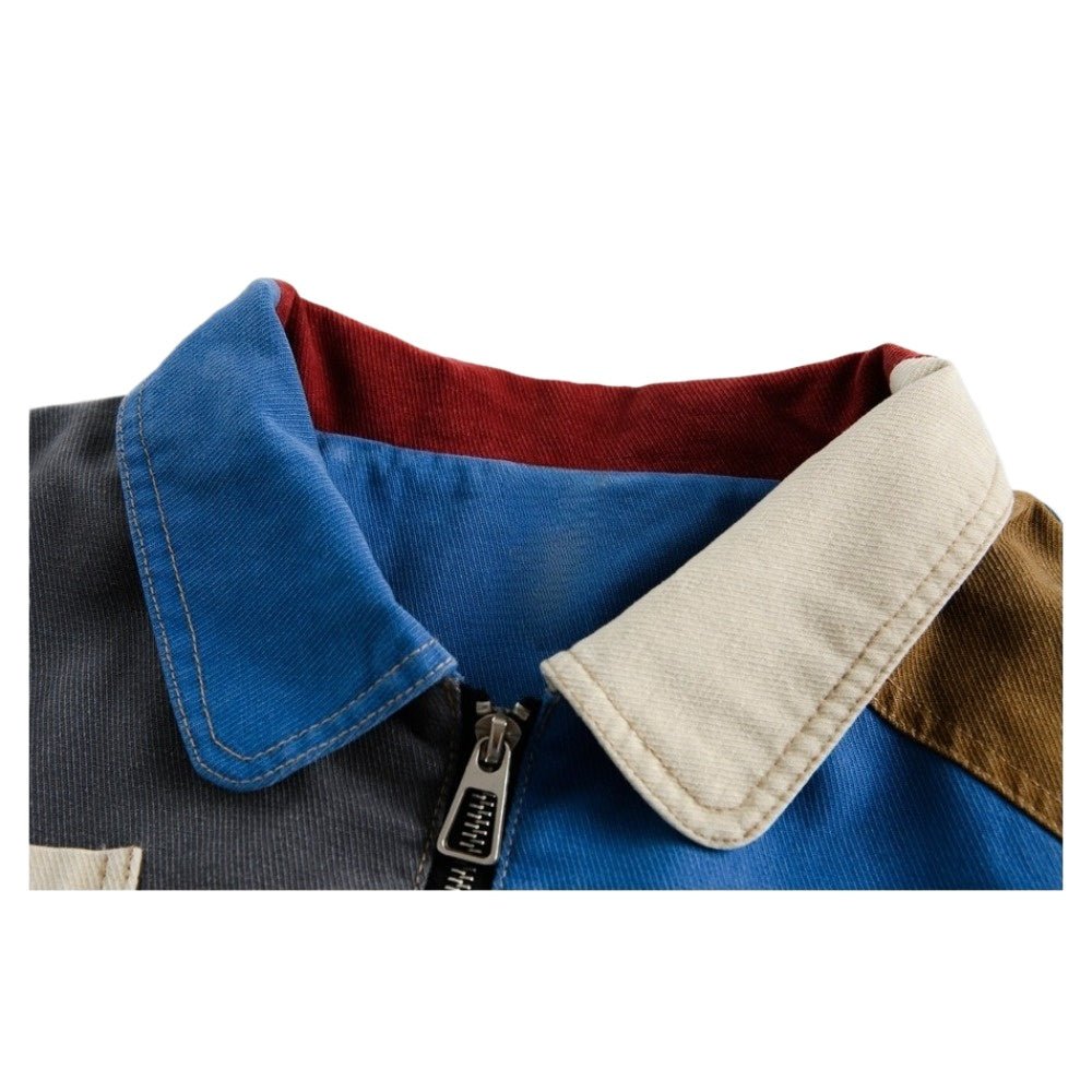 Retro Multi - color Patchwork Contrast Jacket - Thrashink