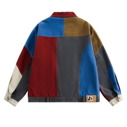 Retro Multi - color Patchwork Contrast Jacket - Thrashink