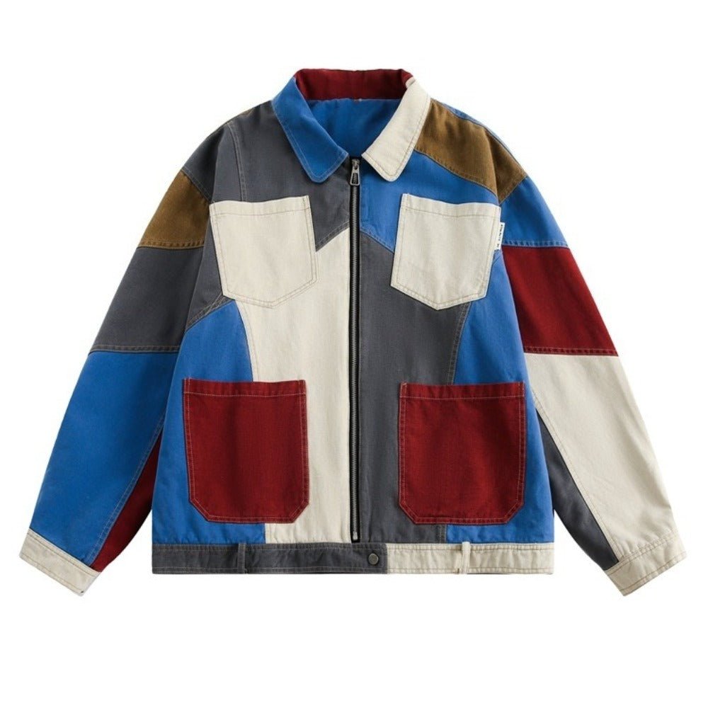 Retro Multi - color Patchwork Contrast Jacket - Thrashink