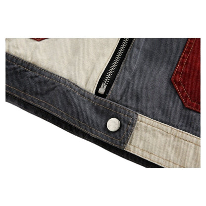 Retro Multi - color Patchwork Contrast Jacket - Thrashink