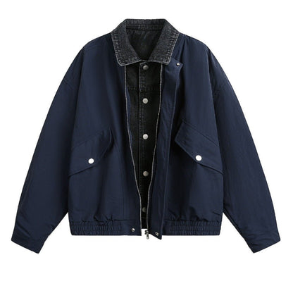 Retro Patchwork Fake Two - piece Work Jacket - Thrashink