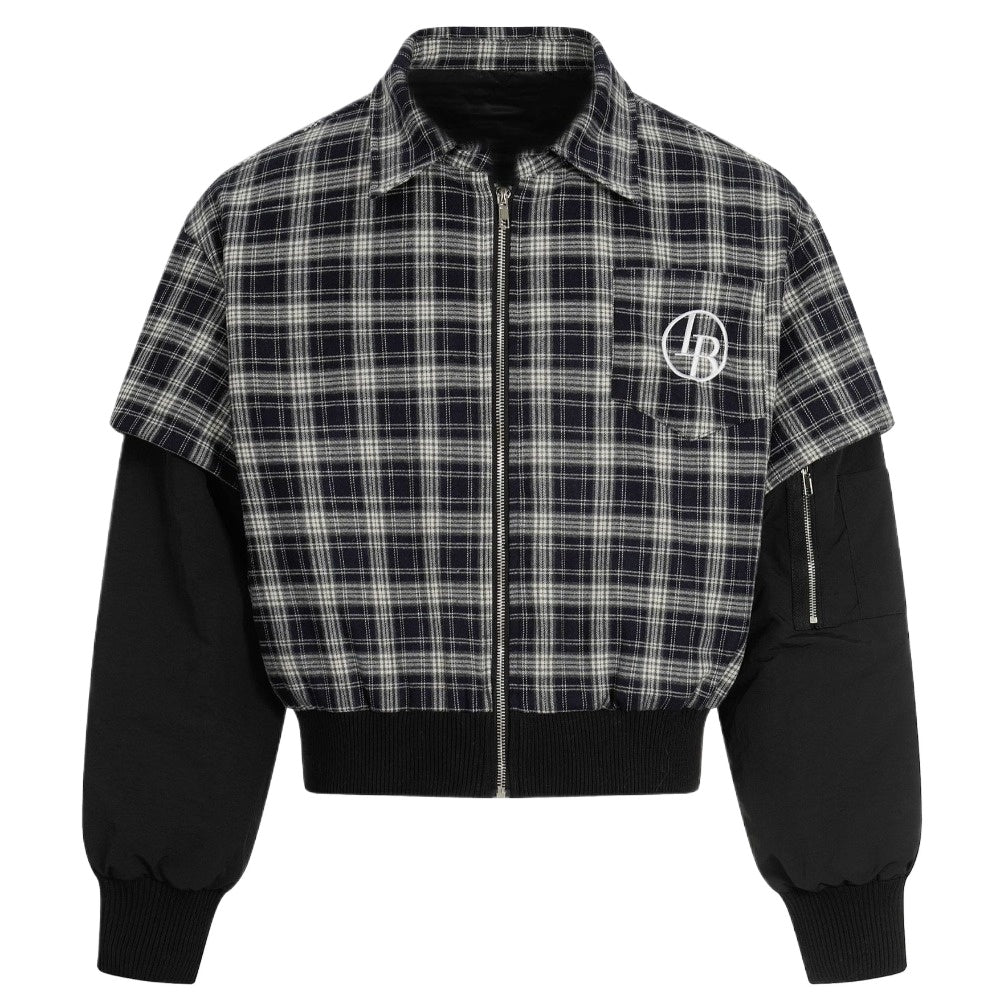 Retro Plaid Patchwork Fake Two - piece Jacket - Thrashink