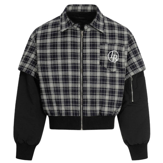 Retro Plaid Patchwork Fake Two - piece Jacket - Thrashink