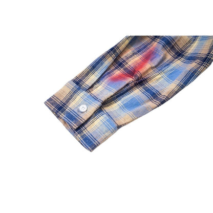 Retro Plaid Tie - dye Graffiti Long - sleeved Shirt - Thrashink