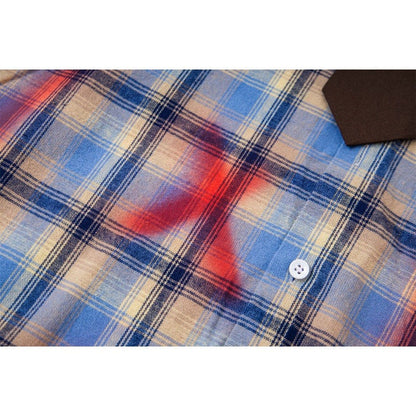 Retro Plaid Tie - dye Graffiti Long - sleeved Shirt - Thrashink
