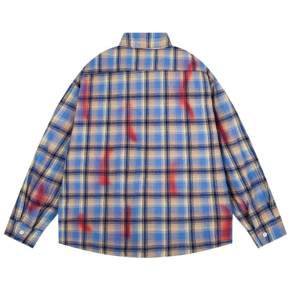 Retro Plaid Tie - dye Graffiti Long - sleeved Shirt - Thrashink