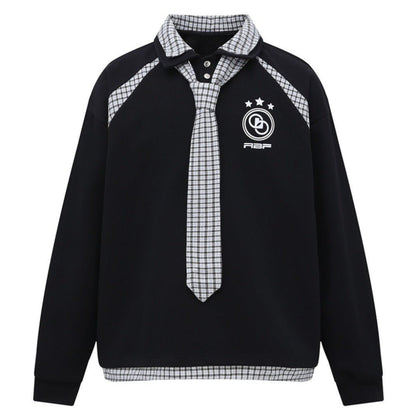 Retro Preppy Plaid Double - Collar Sweatshirt - Thrashink