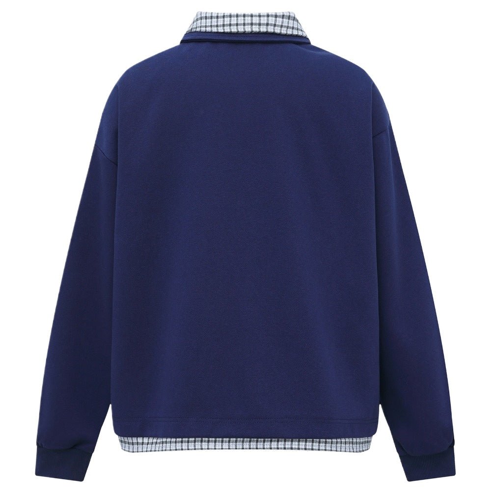 Retro Preppy Plaid Double - Collar Sweatshirt - Thrashink