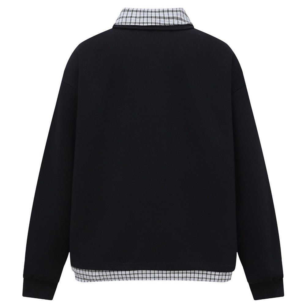 Retro Preppy Plaid Double - Collar Sweatshirt - Thrashink