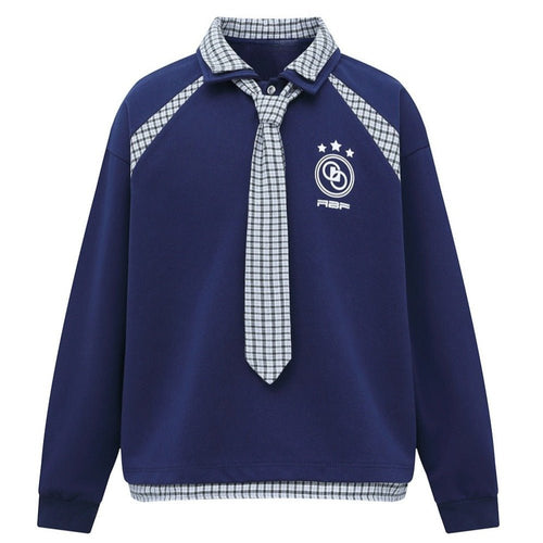 Retro Preppy Plaid Double - Collar Sweatshirt - Thrashink