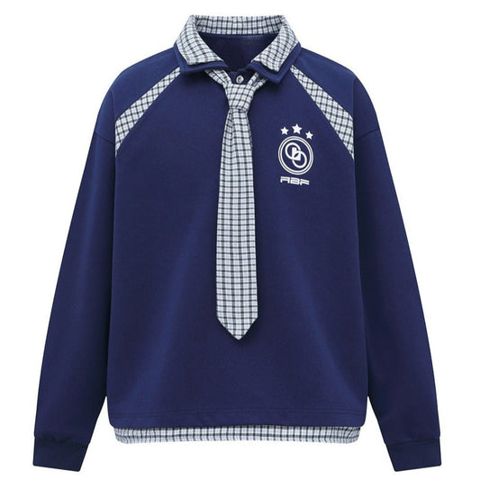 Retro Preppy Plaid Double - Collar Sweatshirt - Thrashink