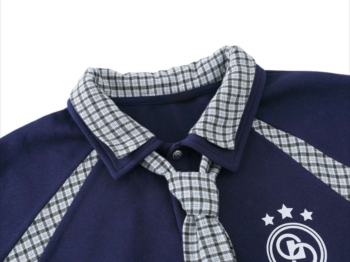 Retro Preppy Plaid Double - Collar Sweatshirt - Thrashink