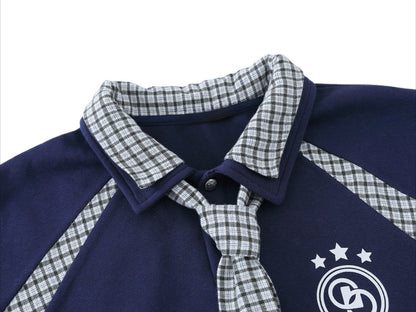 Retro Preppy Plaid Double - Collar Sweatshirt - Thrashink