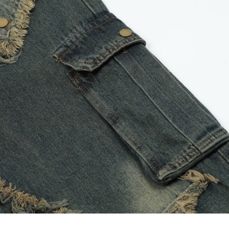 Retro Star Frayed Cargo Jeans - Thrashink